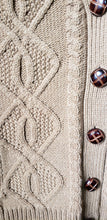 Load image into Gallery viewer, Close up of forever 21 grandpa sweater cognac colour with old style vintage buttons