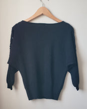 Load image into Gallery viewer, Black Beaded Vintage Style Wool Sweater (Size XS)