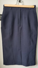 Load image into Gallery viewer, Back of Women&#39;s Atmosphere navy pencil skirt with belt
