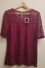 Load image into Gallery viewer, Front view of Jacob full laced top with lining in torso only, size extra large, burgundy colour.
