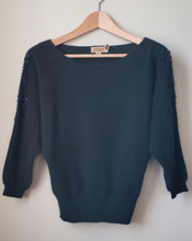 Load image into Gallery viewer, Black Beaded Vintage Style Wool Sweater (Size XS)
