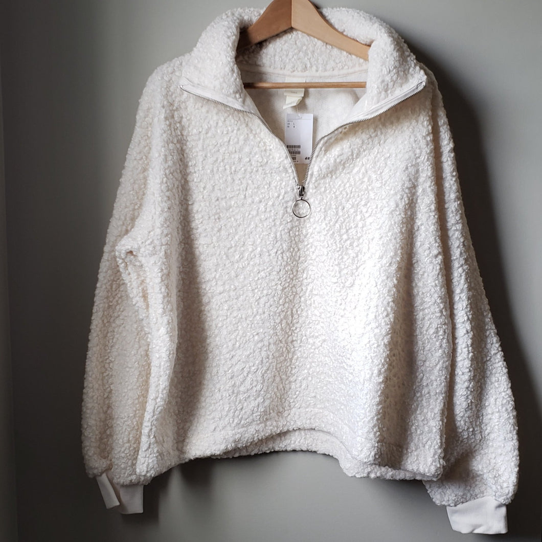 H&M Faux Shearling Half Zip Sweater (Size Large)